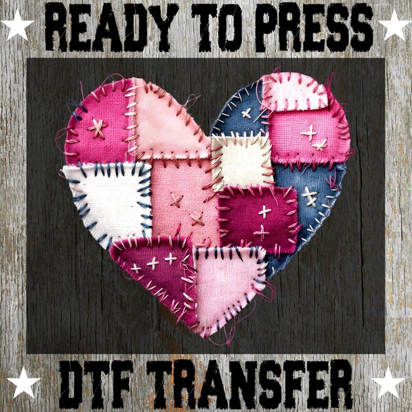 Corazón de San Valentín con patchwork preppy listo para prensar: transferencia de calor Love Heat, Valentine Dtf