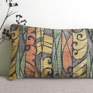 Lumbar Green Orange Tropical Pillow /jacquard Cushion Cover. Recycled Vintage Obi Sash. 30x65cm 12x26'' or 30x60. image 2