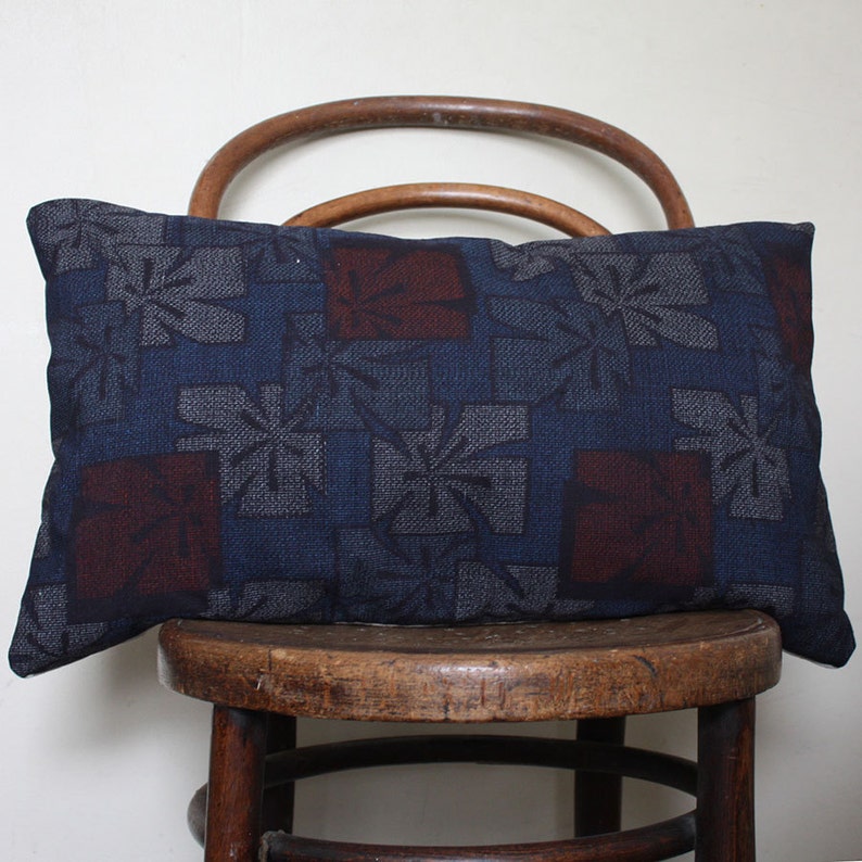 Blue, red decorative pillow cover from vintage kimono silk. Contemporary throw cushion cover. image 3