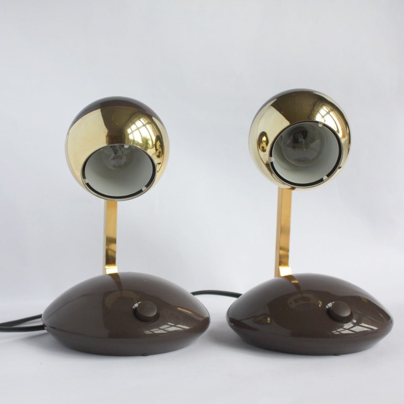 Pair of 1970s Telescopic Table Lamps. Eichhoff Type E3371. Space Age 1970s design. Brown, gold image 5