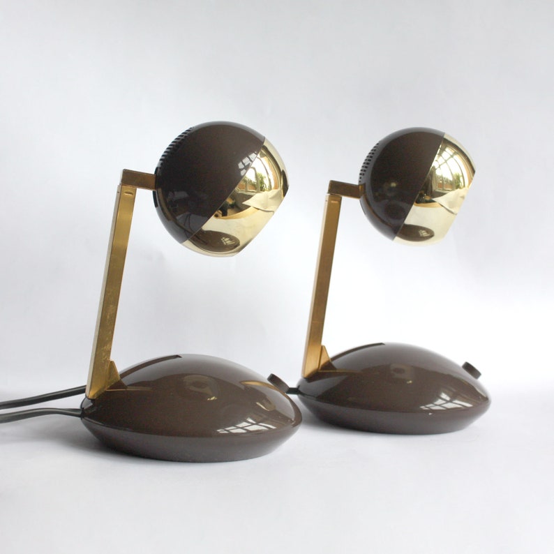 Pair of 1970s Telescopic Table Lamps. Eichhoff Type E3371. Space Age 1970s design. Brown, gold image 4