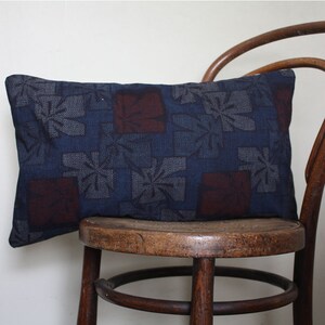 Blue, red decorative pillow cover from vintage kimono silk. Contemporary throw cushion cover. image 5