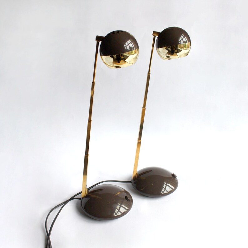 Pair of 1970s Telescopic Table Lamps. Eichhoff Type E3371. Space Age 1970s design. Brown, gold image 2