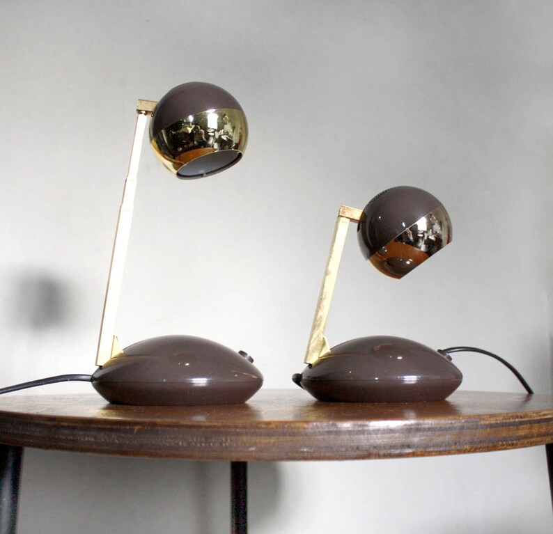 Pair of 1970s Telescopic Table Lamps. Eichhoff Type E3371. Space Age 1970s design. Brown, gold image 9