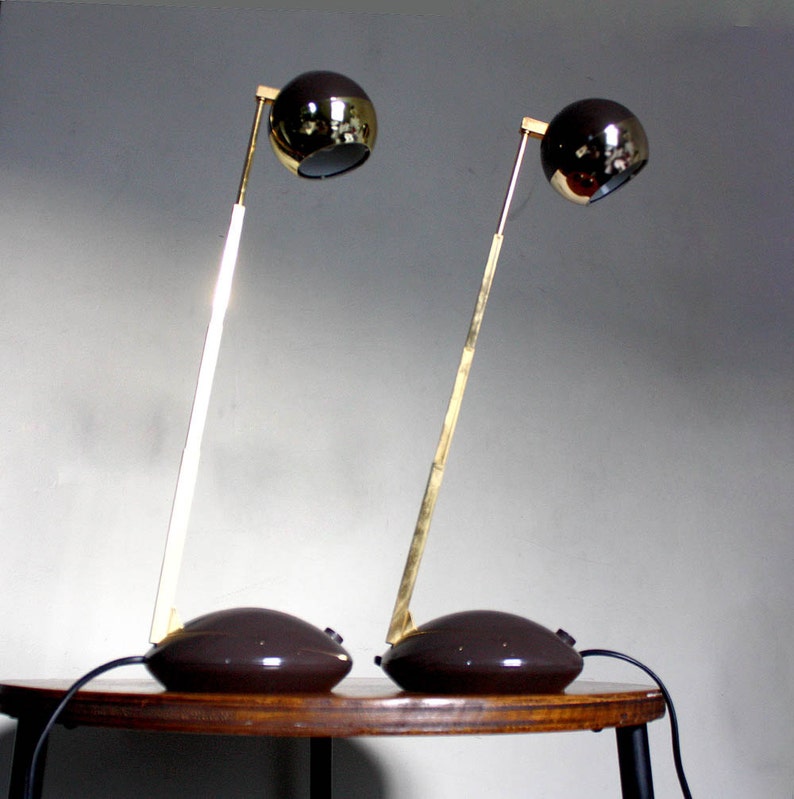 Pair of 1970s Telescopic Table Lamps. Eichhoff Type E3371. Space Age 1970s design. Brown, gold image 10
