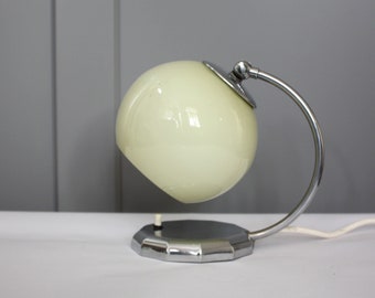 1930s Art Deco/ Bauhaus table lamp or wall sconce. Chrome and cream glass