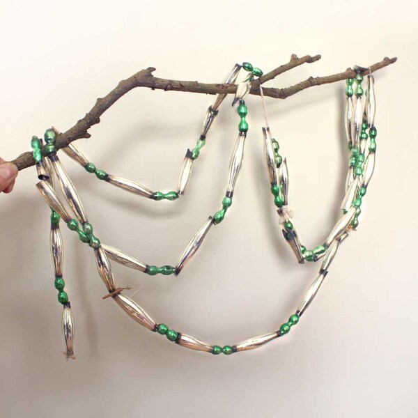 Christmas Tree Garland/ Mercury Glass Ornament. Vintage Midcentury Russian Traditional Glass Garland.