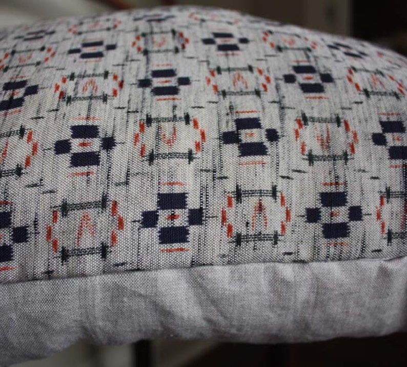 Grey blue Ikat Decorative Pillow. Vintage kimono Grey indigo Red throw Cushion Cover for sofa image 4