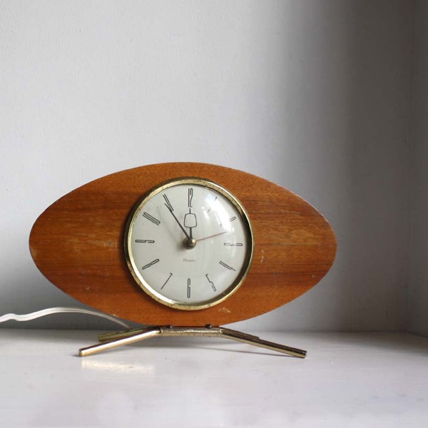 Mid Century Westclox Electric Clock. Mad Men Style. Atomic. Eames Era. Organically Shaped. Wood and Brass. Made in Scotland
