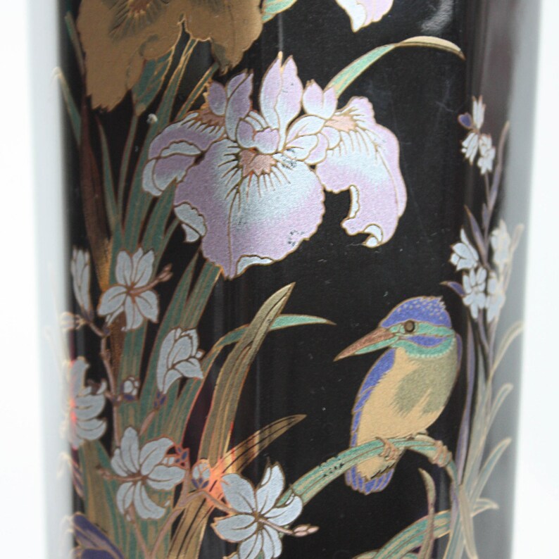 Vintage Japanese black floral ceramic vase. otagiri. irises Etsy