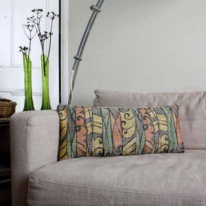 Lumbar Green Orange Tropical Pillow /jacquard Cushion Cover. Recycled Vintage Obi Sash. 30x65cm 12x26'' or 30x60. image 4