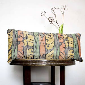 Lumbar Green Orange Tropical Pillow /jacquard Cushion Cover. Recycled Vintage Obi Sash. 30x65cm 12x26'' or 30x60. image 3