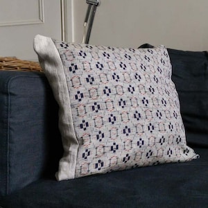 Grey blue Ikat Decorative Pillow. Vintage kimono Grey indigo Red throw Cushion Cover for sofa image 1