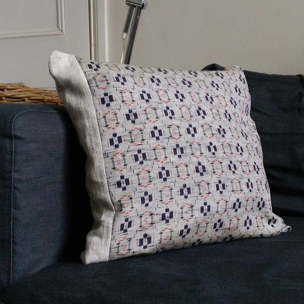 Grey blue Ikat Decorative Pillow. Vintage kimono Grey indigo Red throw Cushion Cover for sofa