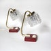 Pair of 1960s table lamps. Deep red, brass and ice glass. Midcentury modern night lights 