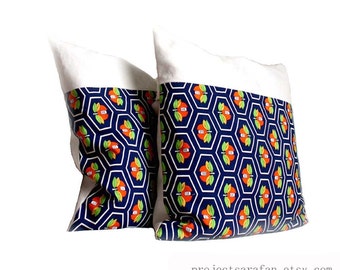 Blue Orange Decorative Pillow cover. Modernist retro 1970s vibe. Fits 20x20'' (50cm).