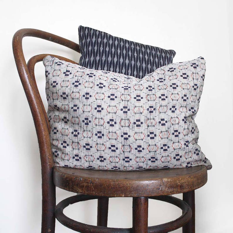 Grey blue Ikat Decorative Pillow. Vintage kimono Grey indigo Red throw Cushion Cover for sofa image 3