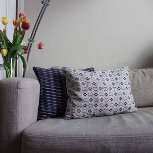 Grey blue Ikat Decorative Pillow. Vintage kimono Grey indigo Red throw Cushion Cover for sofa image 5