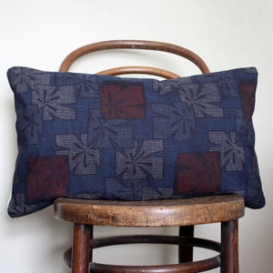 Blue, red decorative pillow cover from vintage kimono silk. Contemporary throw cushion cover. image 1