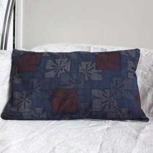 Blue, red decorative pillow cover from vintage kimono silk. Contemporary throw cushion cover. image 2