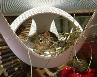 BEBOK Designs: Sky Hide – Hanging Rodent Hideout – Sputnik Style Cage Bed for Rats, Hamsters & Mice – Secure Screw Mount – 2 Sizes