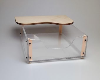 BEBOK Designs: Hamster Sand Bath | Acrylic Sand Bath with Wooden Roof | 5mm Acrylic Hamster Bath | Laser Cut Hamster Accessory | 25x20x7 cm