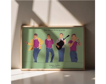 May include: A framed horizontal print on a sage green background featuring four stylized figures of a person in various poses. The text reads "Baby, you were the love of my life" at the top and "Together, Together Wembley 17th June 2020" at the bottom.