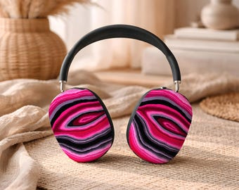 Rosa agat AirPods Max-skal | Hörlursskydd i abstrakt geode | Estetiskt magenta marmorskal AirPods Max | Hot rosa tekniska tillbehör