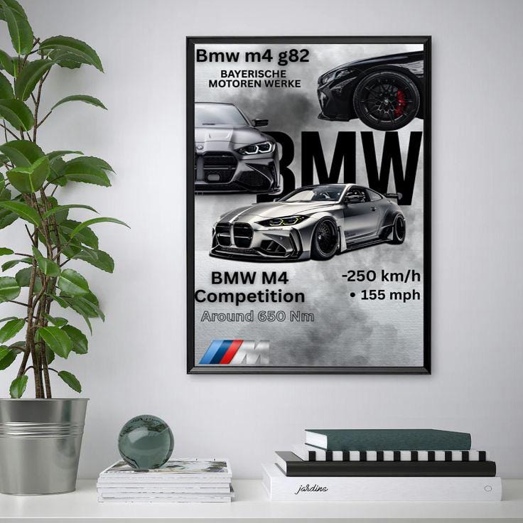 BMW M4 Wall Art Print | Hyper Car Poster | Super Car Design | Home