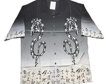 Vintage 2000s Y2K Dagacci dragon polyester black gray baggy loose shirt 2XL XXL