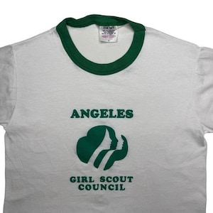 Vintage Girl Scouts staff green ringer shirt S zdjęcie 1