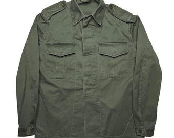 Vintage 80s Belgian Belgium Army military issue green cotton shirt jackt