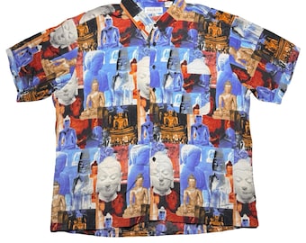 Vintage 2000s Y2K Dagacci Egypt pyramid statue button down shirt 2XL