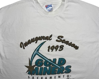 Camiseta vintage de fútbol americano de los Sacramento Gold Miners de los años 90, talla XL