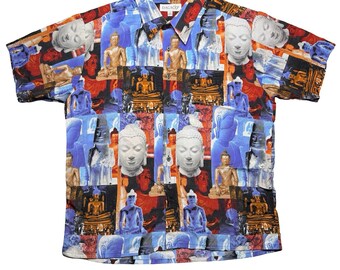 Vintage 2000s Y2K Dagacci Egypt pyramid statue button down shirt LARGE