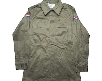Vintage Dutch Netherlands Army military green cotton canvas button shirt jacket