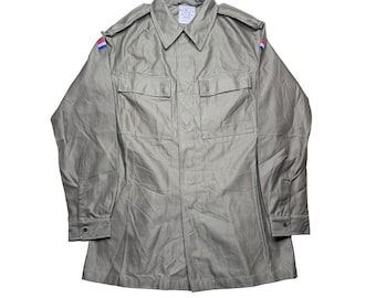 Vintage Dutch Netherlands Army military green cotton canvas button shirt jacket