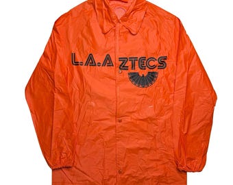 Vintage 70s LA Los Angeles Aztecs NASL soccer Chevrolet orange rain jacket MED