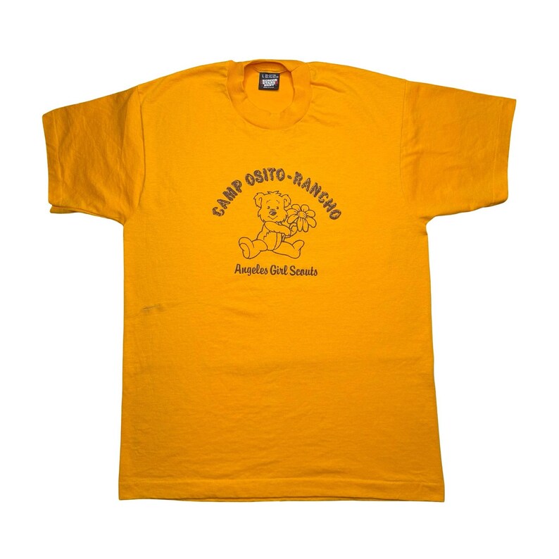 Vintage 80s Camp Osito Rancho - Angels Girl Scouts yellow shirt LARGE image 2