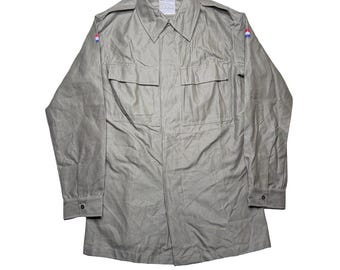 Vintage Dutch Netherlands Army military green cotton canvas button shirt jacket