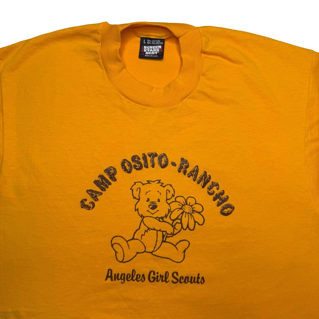 Vintage 80s Camp Osito Rancho - Angels Girl Scouts Yellow Shirt LARGE ...