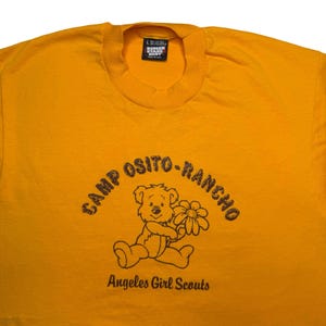 Vintage 80s Camp Osito Rancho - Angels Girl Scouts yellow shirt LARGE image 1