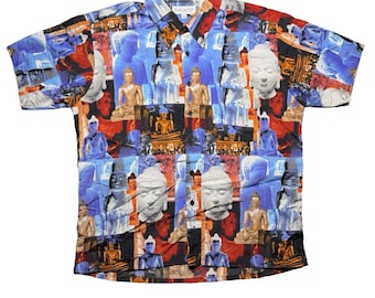 Vintage 2000s Y2K Dagacci Egypt pyramid statue button down shirt LARGE