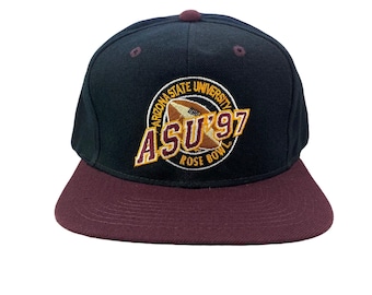 Vintage jaren 90 Arizona St Sun Devils (ASU) 1997 Rose Bowl voetbalhoed - zwarte snap