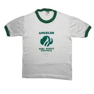 Vintage Girl Scouts staff green ringer shirt S zdjęcie 2