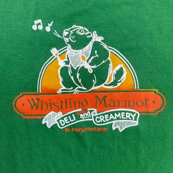 Marmot, Vintage 80s Whistling Marmot deli creamery St Patrick's Patty Day shirt LARGE