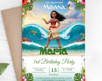 Moana Birthday Invitation, Editable Moana Any Age Invitation, Hawaiian Kids Party Template Digital Invitation instant Download Invitation