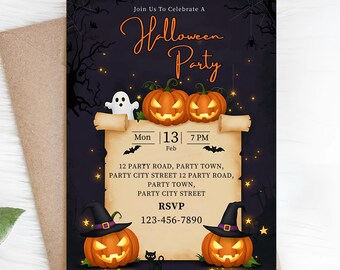 Pumpkin Halloween Party Invitation | Spooky Canva Template (Digital)