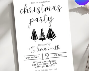 Christmas Tree Invitation Modern Holiday Celebration Christmas Party Invitation, Holiday Party Invite, Xmas Party, Editable Canva Template