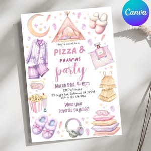 Editable Pajama Party Invitation Template Sleepover Birthday Pajama Invitations, Pajama Invitation Holiday Pajama Party Digital Download